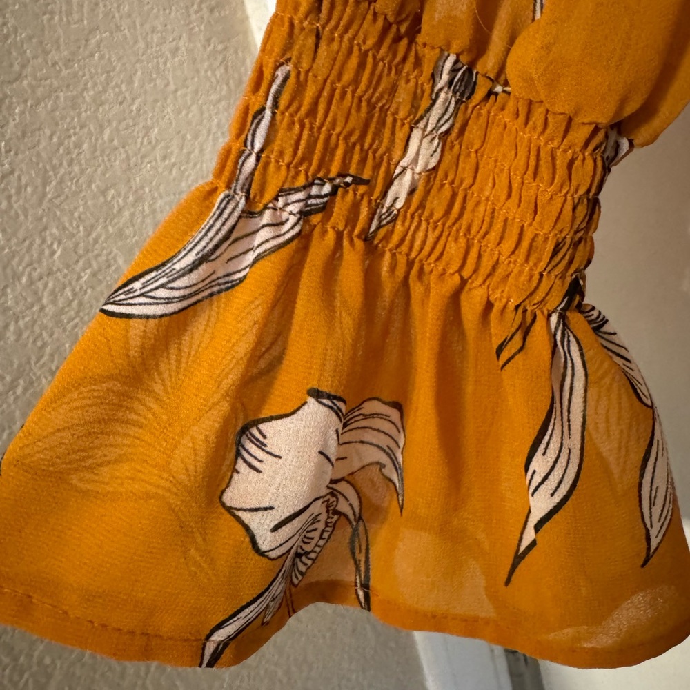 A New Day Mustard Floral Sleeve Blouse/ Sheer - Picture 5 of 10